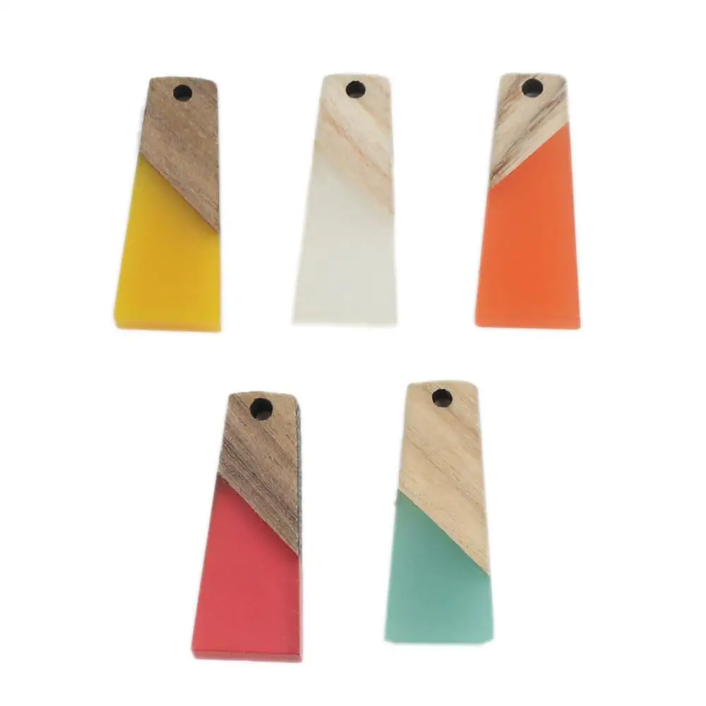 8Seasons Fashion Wooden Series Effect Resin Pendant Wood Pendants Trapezoid Yellow Jewelry DIY Findings 3cm x 1.2cm, 2 PCs