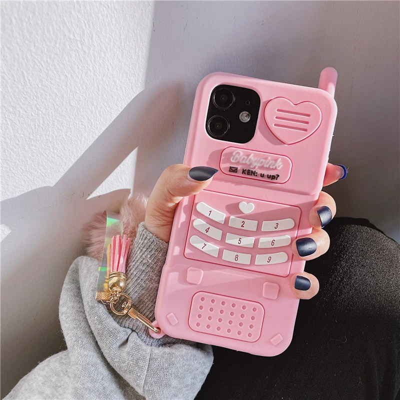 Soft Silicone Back Cover for iPhone 15, 14, 13, 12, 11 Pro, XS Max, Mini, XR, 6, 7, 8 Plus, Cute Pink Love Heart, Kid Girl Gift,