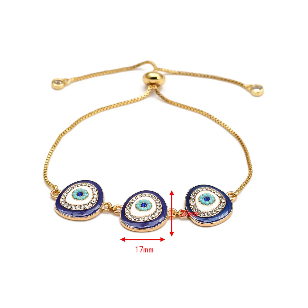 Lucky Eye Blue Zircon Turkish Evil Eye Charm Bracelet Copper Gold Silver Color Chain Adjustable Bracelet for Women Female BE104