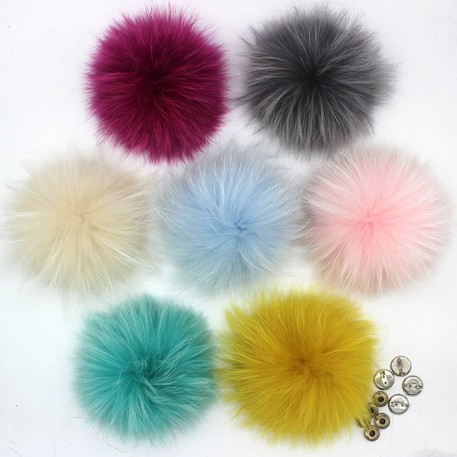 15-16cm Fur Raccoon Pom Pom Huge Fur Pompoms Turquoise Fur White black Coral Pink Raccoon Real Fur Poms Pompom For Hat Beanie