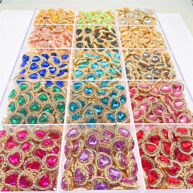 Peixin 10pcs/set Fashionable Colorful Cute Crystal Heart-Shaped Women\'s Jewelry Accessories DIY Jewelry Making Charm Wholesale