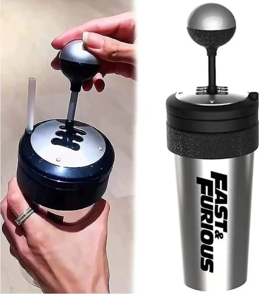 650ml Fast and Furious 9 Creative Gearshift Cup  with Straw and Lid Rocker Shift Style Water Cup, Portable Gear Lever Cup