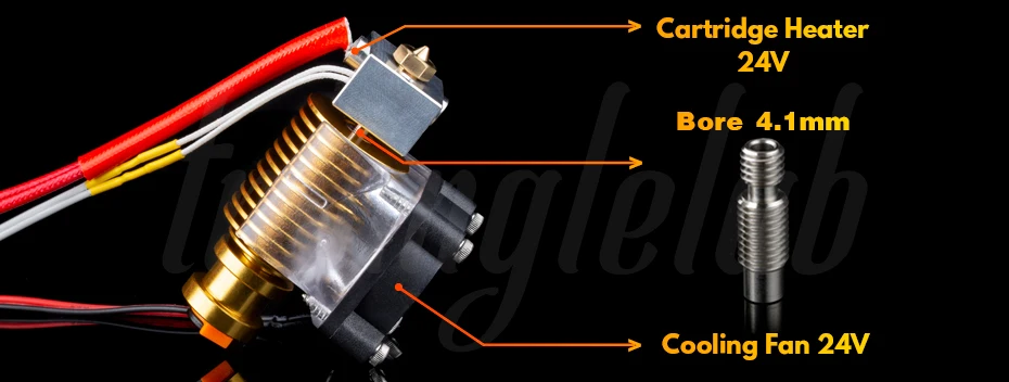 Trianglelab ® V6 Gold HeatSink V6 Hotend 12V/24V Remote Bowen J-Kopf und Lüfterhalterung für HOTEND für PT100 Extruder – Detail 20