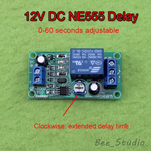 0-60 Seconds Delay Time Switch 1 Minute Adjustable DC 12V NE555 Timer Relay Module