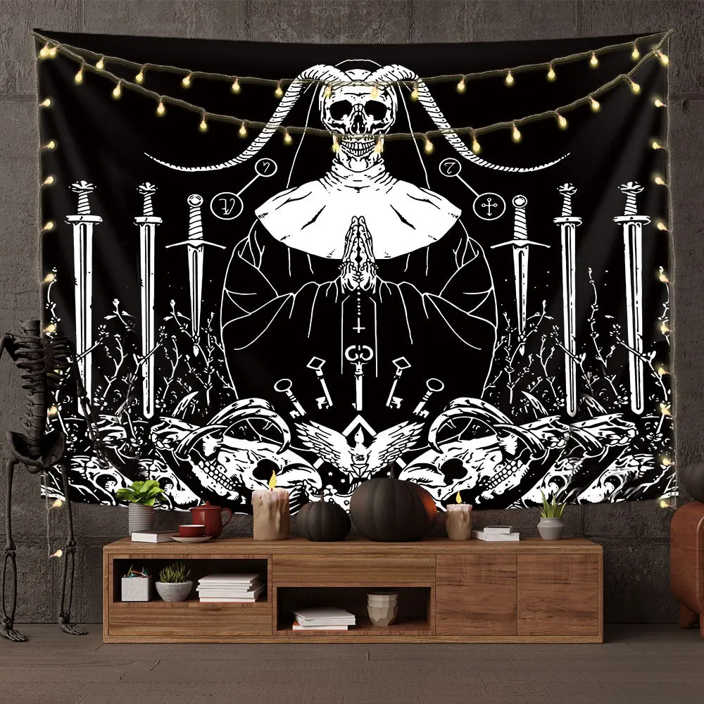 

Night Starry Sky Tarot Skull Tapestry Wall Hanging Witchcraft Black Room Decor Carpet Psychic Hippie Tapiz Trippy Home Decoratio