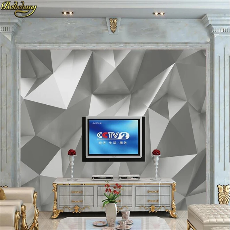 Golden Polygon 3D Wallpaper Murals Customizable Beibehang Rhombus Triangle Design for Living Room Background Wall Art Decor