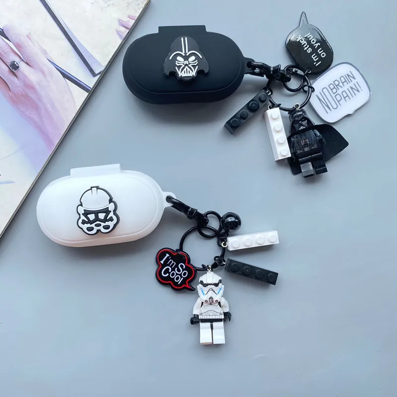 غطاء جراب سماعة أذن كارتون ستار وارز لسامسونج جالاكسي براعم ، سماعة سيليكون ، حافظة واقية مع سلسلة مفاتيح