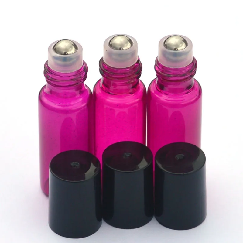 

50Pcs Empty 5ml Roll On Rose-red Glass Bottles Stainless Steel Roller Ball for Essential Oil Bottle Perfume Vial