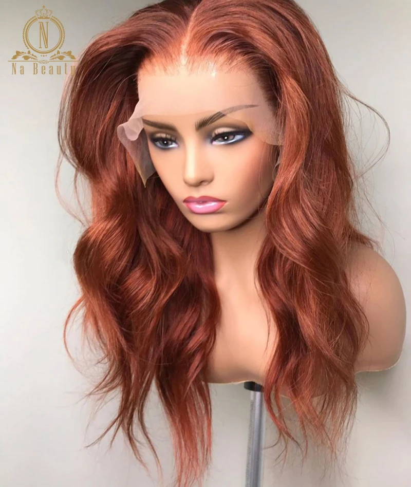 

Ginger Orange Human hair Wig Color 13x4 HD Transparent Lace Frontal Wig Body Wave Human Hair Wigs For Black Women Nabeauty 150
