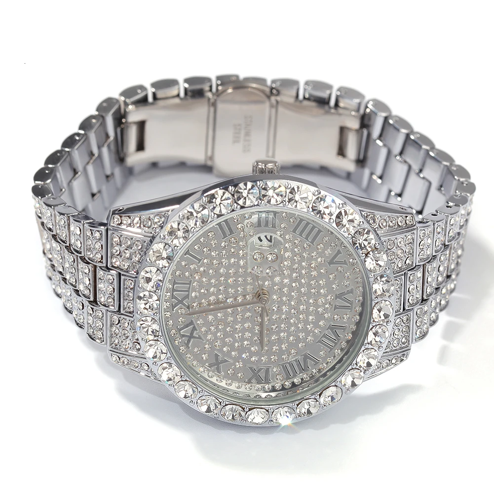 Imagem -05 - Relógio Masculino e Feminino Uwin Relógio de Pulso com Pulseira de de Luxo da Moda e com Strass Relógio Casual Elegante de Quartzo e de Negócios Aço Inoxidável