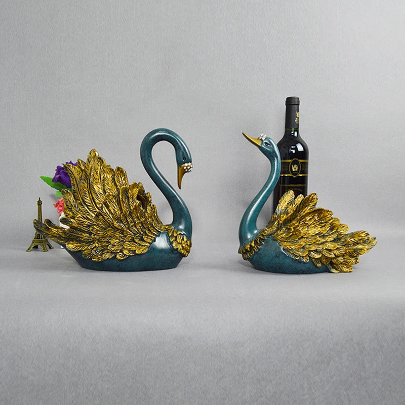 RESIN SWAN COUPLE FIGURINES CRAFTS WINE RACK ANIMAL FURNISHING ARTICLES CRAFTS COSMETIC STORAGE HOME DECOR CHRISTMAS GIFT