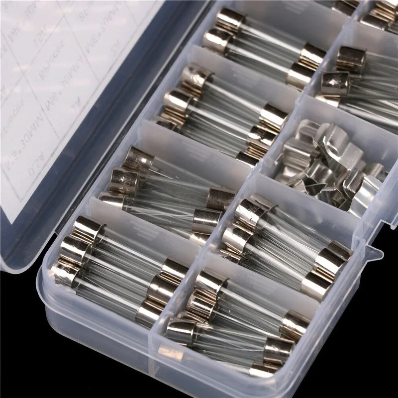 60Pcs/Box 6x30mm 5A-30A Glass Tube Fuses Assorted Kit with Fuse Holder  Fuse for Pressure Wash  Fuse Adapter