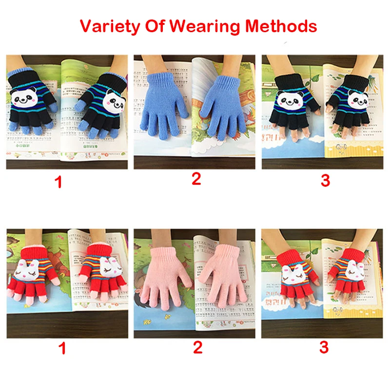 Gants chauds et épais pour enfants de 1 à 5 ans, polyvalents, filles et garçons, mignons, mitaines de dessin animé, demi-doigts