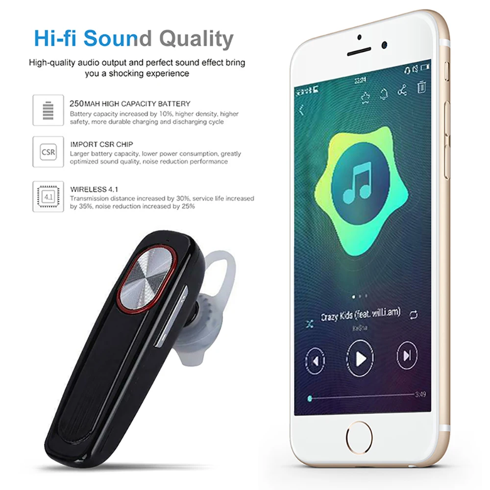 سماعات أذن فردية لاسلكية للرجال تعمل بالبلوتوث سماعة أذن ستيريو بدون استخدام اليدين وقت استعداد طويل مع خطاف للأذن لهاتف iPhone 11