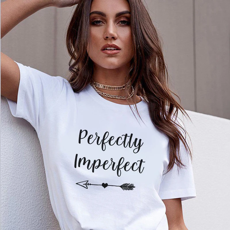 Perfectly Imperfect Arrow T-shirt Women Religious Christian Tshirt Apparel Casual Summer Short Sleeve Motivational Top Tee Shirt