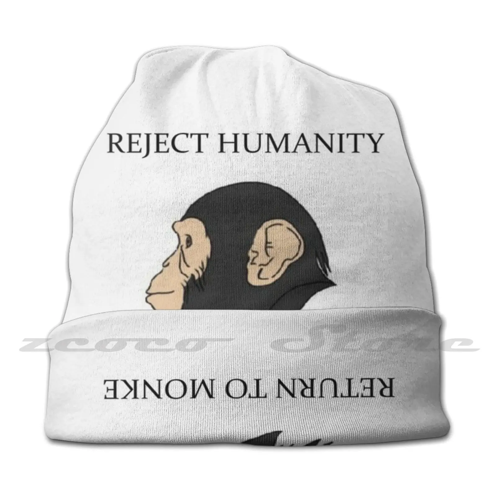 Reject Humanity-Return To Monkey Diy Pullover Cap Knit Hat Plus Size Keep Warm Elastic Soft Monke Monkey Chimpanzee Reject Meme