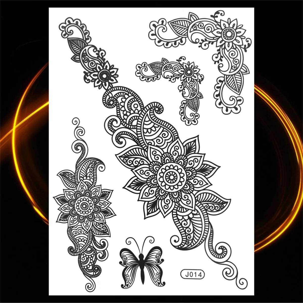 3D Black Henna Arm Sleeve Butterfly Temporary Tattoos For Women Adult Hena Elephant Fake Tattoos Waterproof Body Art Tatoos