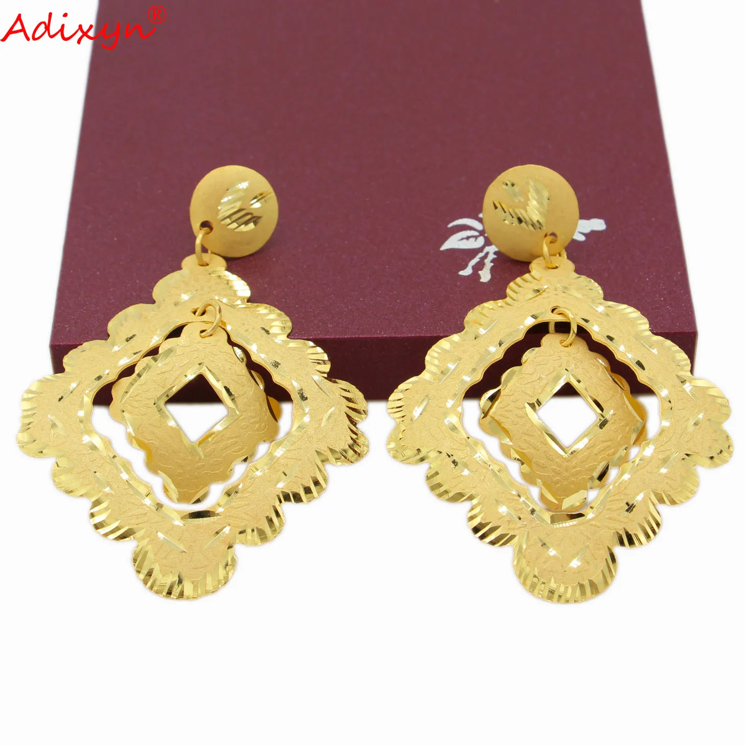 Adixyn 3 Desigh NEW Light Weight Dubai Earrings for Women Girls 24K Gold Color Ethnic Earring African Jewelry Party Gifts N04068