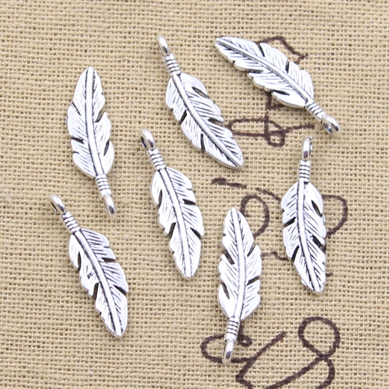 30pcs Charms Feather Leaf 23x6mm pendenti Color argento antico che fanno gioielli tibetani fatti a mano alla ricerca di gioielli