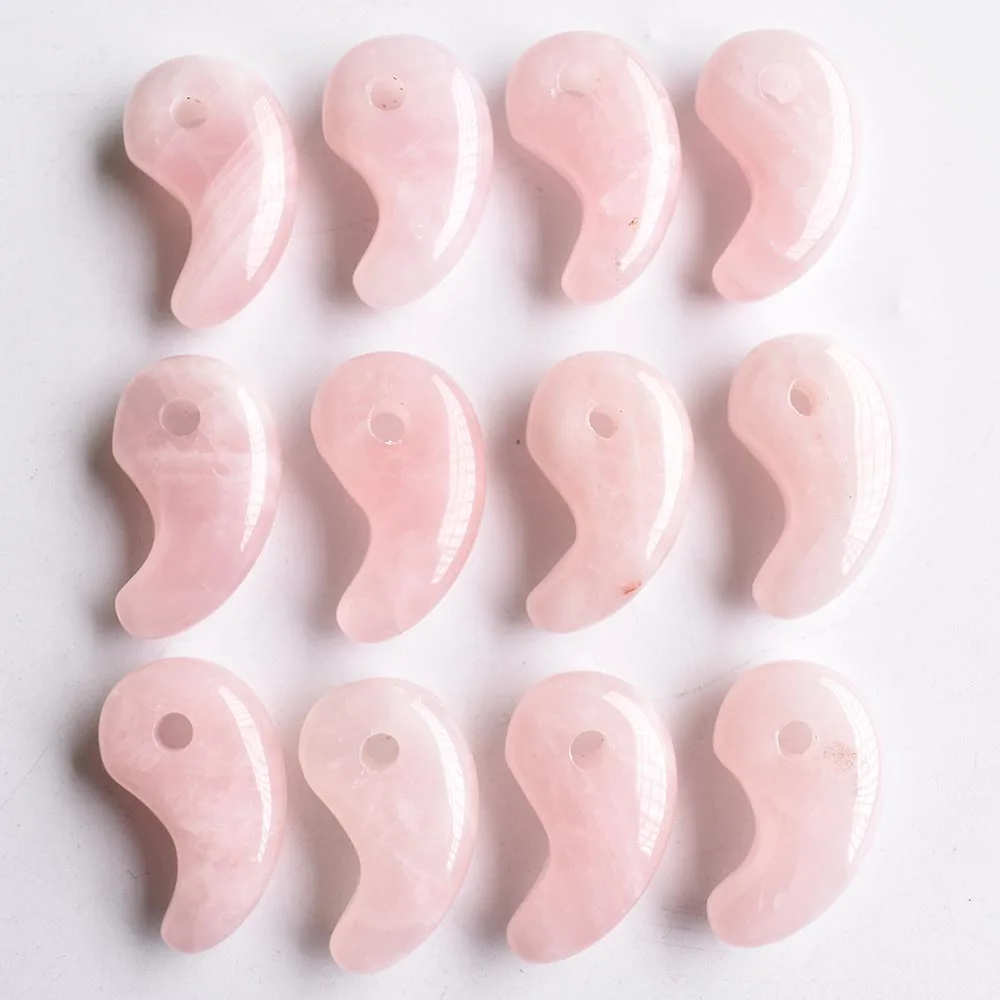 

Wholesale 12pcs/lot 2020 New fashion natural stone pink quartz magatama charm pendants for jewelry marking free shipping