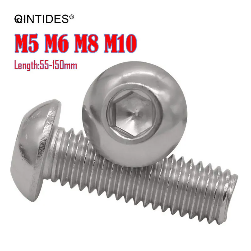 20/100Pcs Length 55-15 M5 M6 M8 M10 Hexagon Socket Button Head Screws 304 Stainless Steel Round Head Mushroom Head Hex Screws