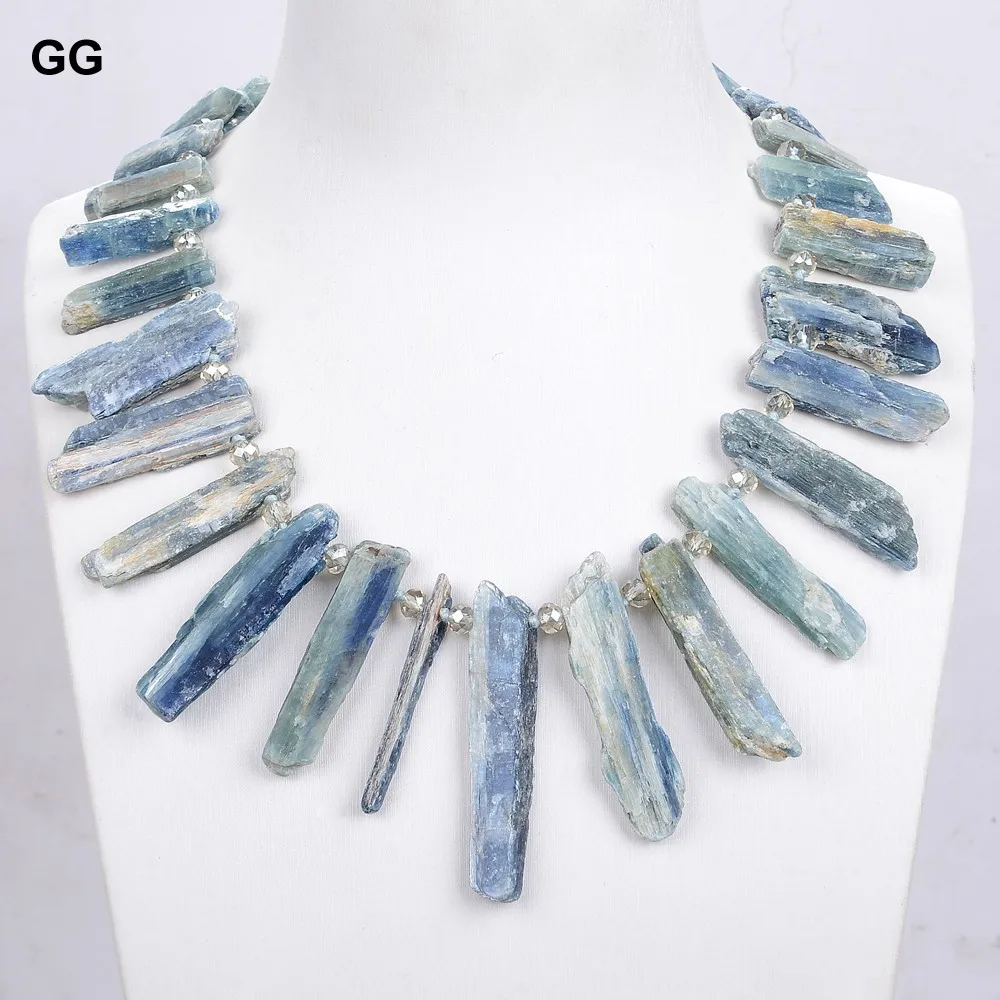 GuaiGuai Jewelry 14x66mm Natural Top-drilled Kyanite Rough Necklace For Women