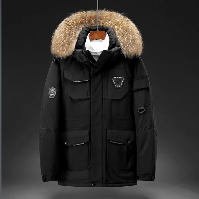 Parka coupe-vent à capuche en fourrure pour homme, manteau de neige chaud, veste d\'hiver, 90% duvet de canard blanc, optique-30