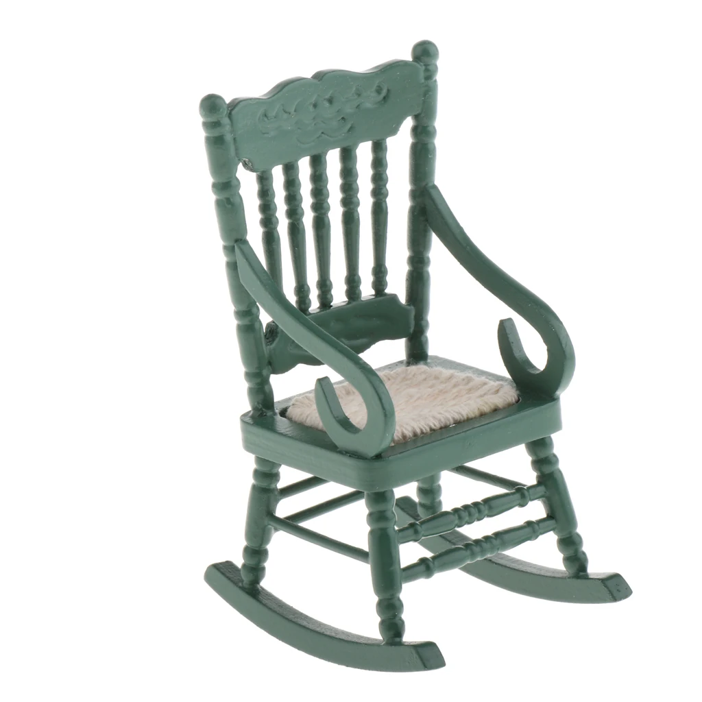1 Piece Miniature Rocking Chairs 1:12 Dollhouse Mini Furniture Wooden Chair Model Set Dollhouse Accessory (Green)