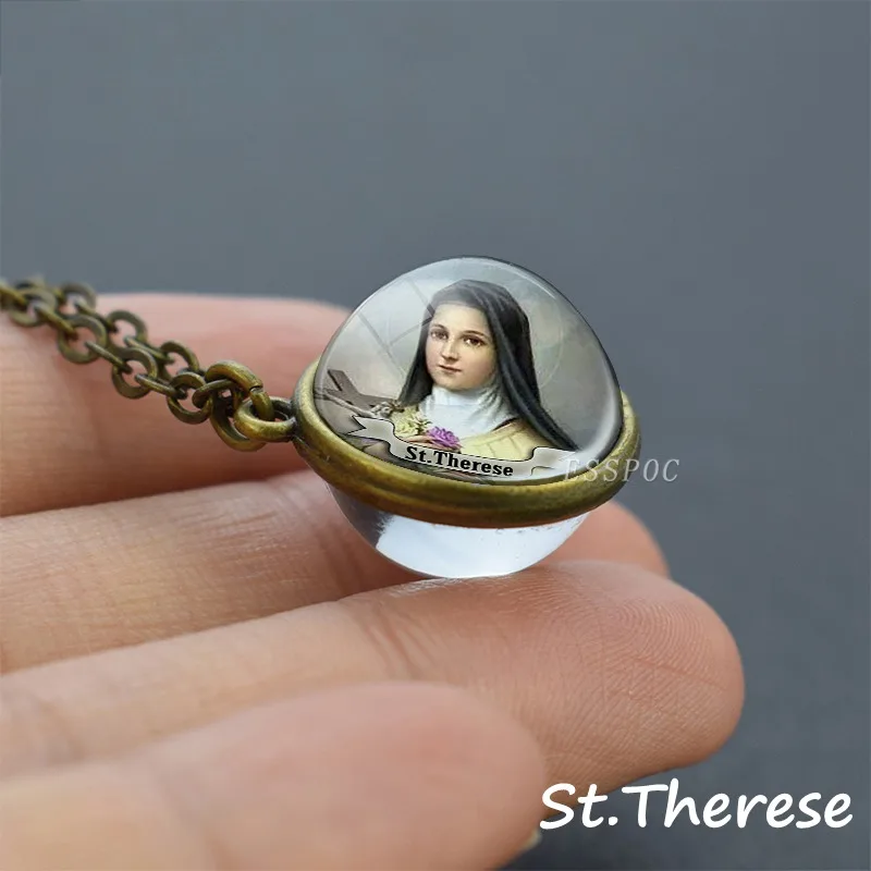 Virgin Mary with Baby Jesus Religious Art Glass Pendant Necklace Christian Gifts Saint Michael Patrick Faith Necklace