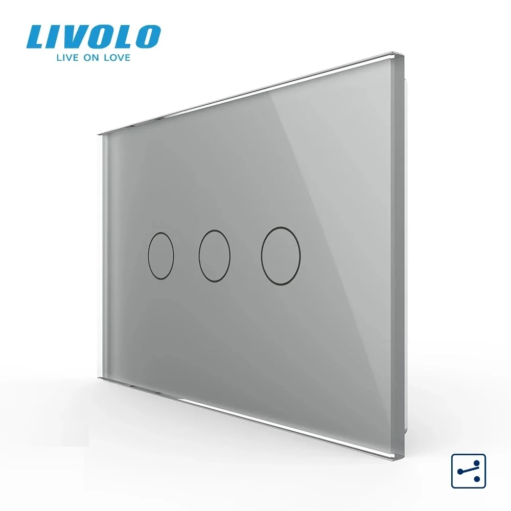 Original Livolo US/AU Standard Wall Switch, VL-C903S-11, White Crystal Glass Panel,3 Gang 2 Way Touch Control Light Switch