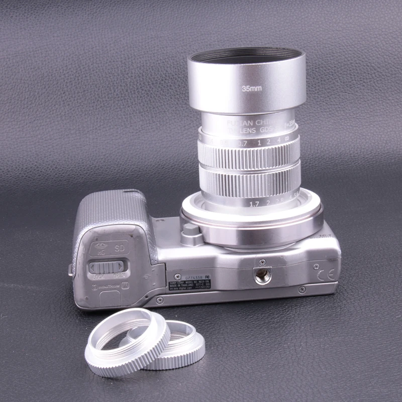 

RISESPRAY CCTV 35mm f1.7 Large aperture manual Lens C Mount For Sony NEX-5 NEX-3 NEX-7 NEX-5C NEX-C3 NEX silver +lens hood