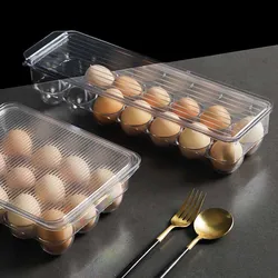 12/14/21 Grids Clear Covered Egg Holders for Refrigerator Tray Storage Box Dispenser Stackable Plastic Eggs Containers Free