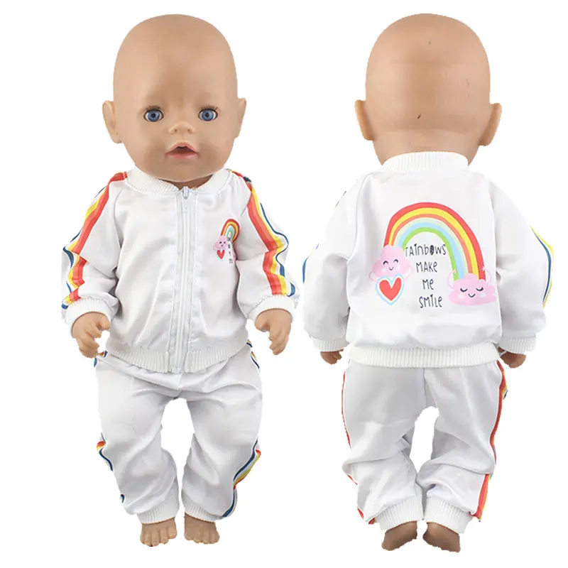 Lovely Rainbow White Suit For 43cm Baby Doll 17inch Born Babies Boy Doll Clothes