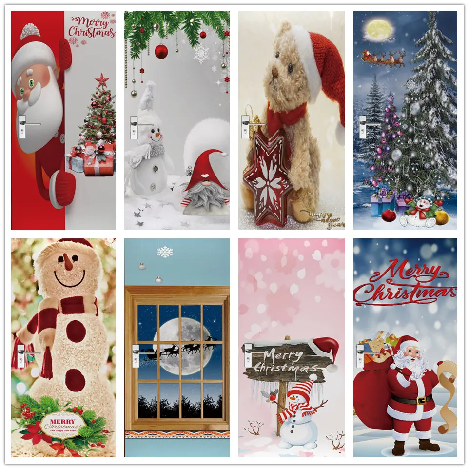 

Christmas Door Sticker For Home Decor Living Room Bedroom Self-adhesive Wallpaper Removable Poster DIY PVC Decal Art Xmas Murals