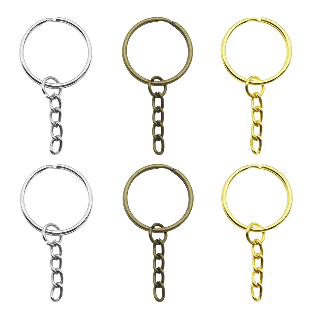 100pcs/lot Key Ring Keychain Bronze Rhodium Gold Long Round Split Keychain Jewelry Making Wholesale DIY