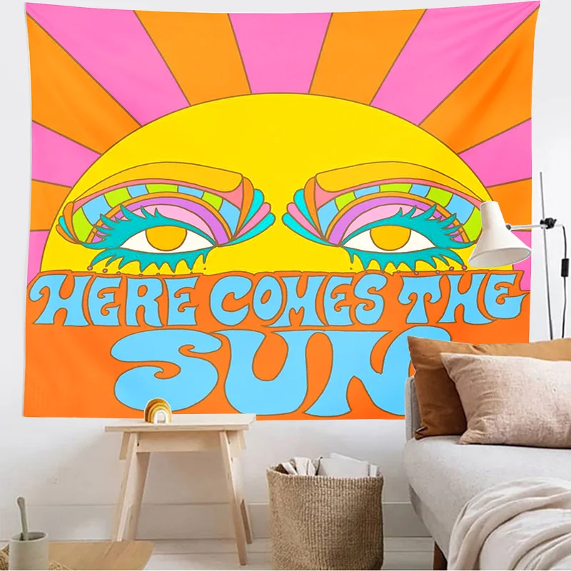 Colorful Sunshine Tapestry Wall Hanging 80s Sun Home Wall Decor Psychedelic Tapestry Decor Living Room Bedroom Bohemian Print