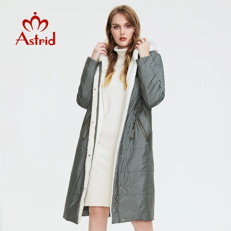 Astrid-parkas femininas, longo casaco acolchoado, tamanho grande, casaco de pele quente, pele com capuz, roupas de inverno, 2023