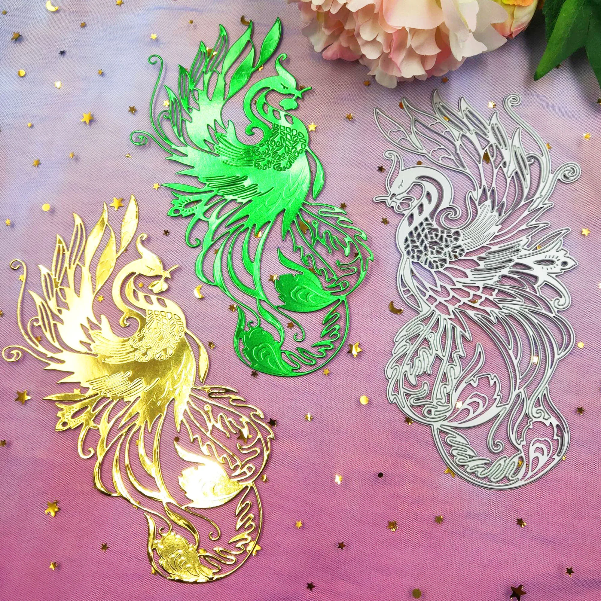 203x105mm Chinese Phoenix Metal Cutting Dies Peacock Brings Luck and Wealth Stencil for DIY Scrapbooking Embossing Dies