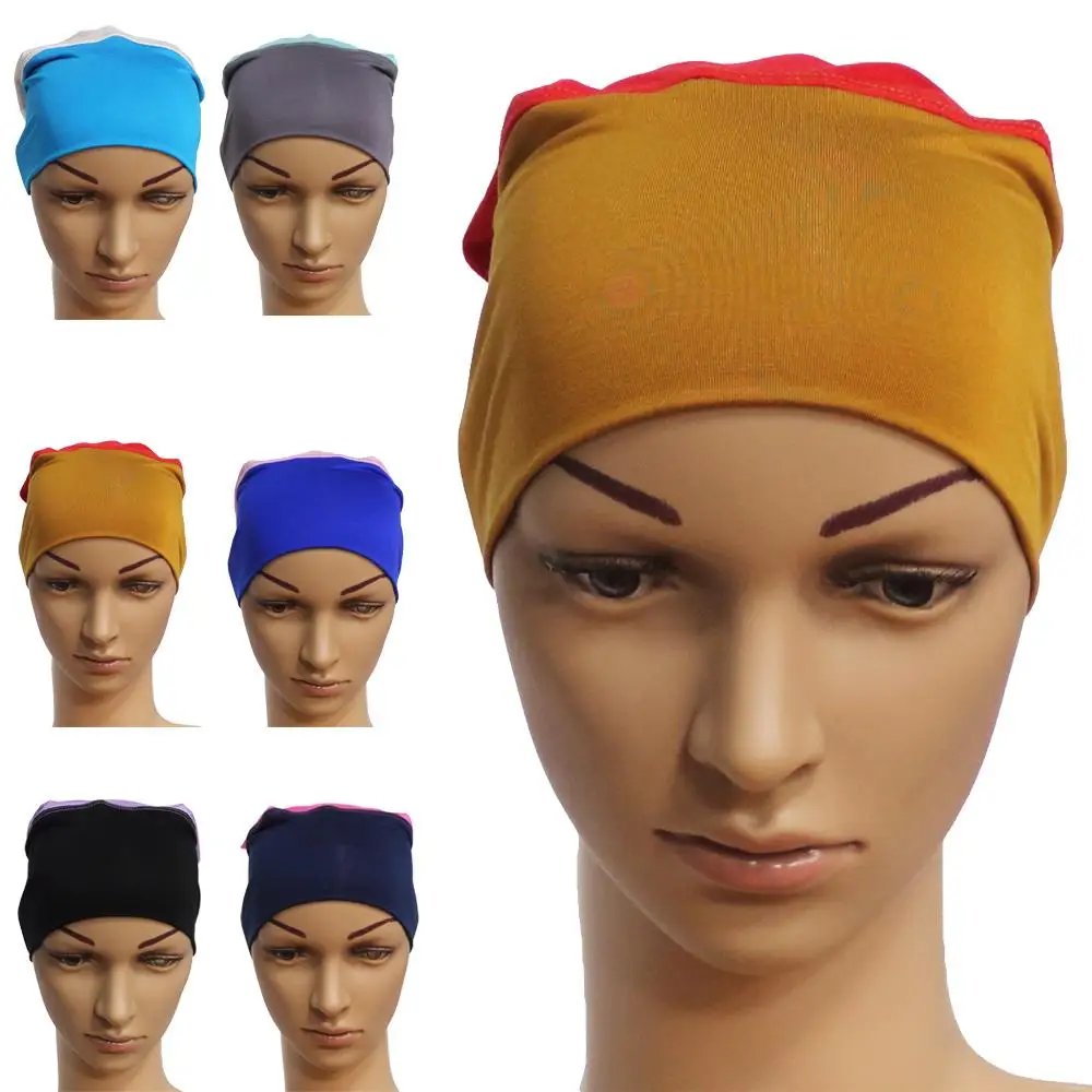 Women Tube Cap Head Wrap Muslim Hijab Modal Hair Loss Cap Patchwork Inner Chemo Hat India Middle East Contrast Color Bonnet New