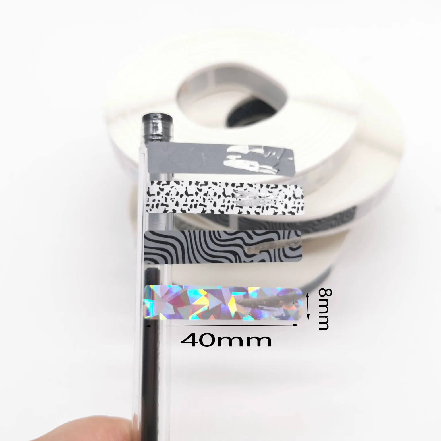 Shengshijie-Autocollant à gratter pour carte de couverture, étiquette, gris, léopard, zèbre, laser, jeu de fête de mariage, 8mm x 40mm, 1000 pièces par rouleaux