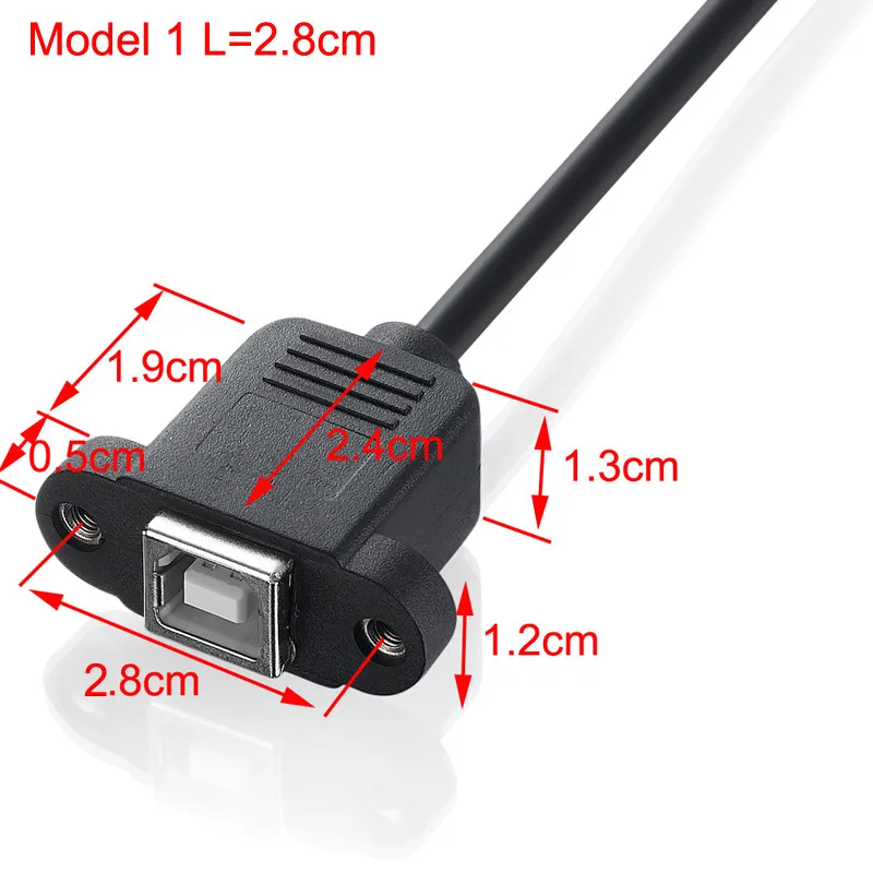 USB 2.0 B Type Female socket Printer Panel Mount to Pitch 2.0mm 5pin Housing PCB Motherboard Dupont Cable 25cm 50cm