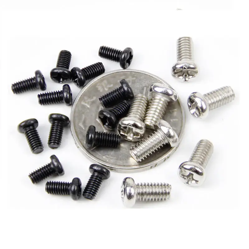 100 pcs Black/nickel-plated round head screw cross slot pan head machine screw hardened electronic small screw M3