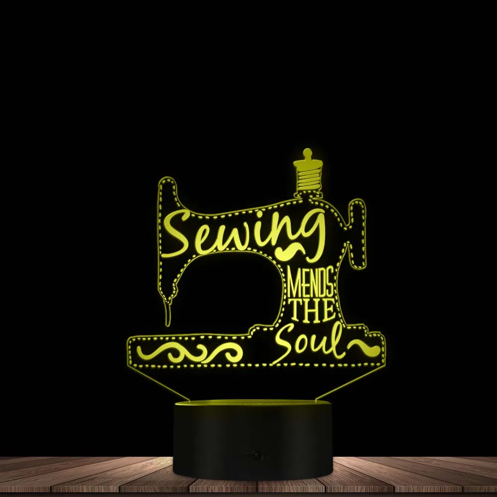 Sewing Mends The Soul 3D Optical illusion Lamp Sewing Machine Tailor Shop LED Night Light Decorative Lighting Modern Visual Lamp