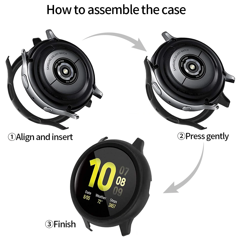 Case+Glass For Samsung Galaxy Watch Active 2 44mm 40mm Cover Bumper Accessories Protector Full Coverage Matte Screen Protection