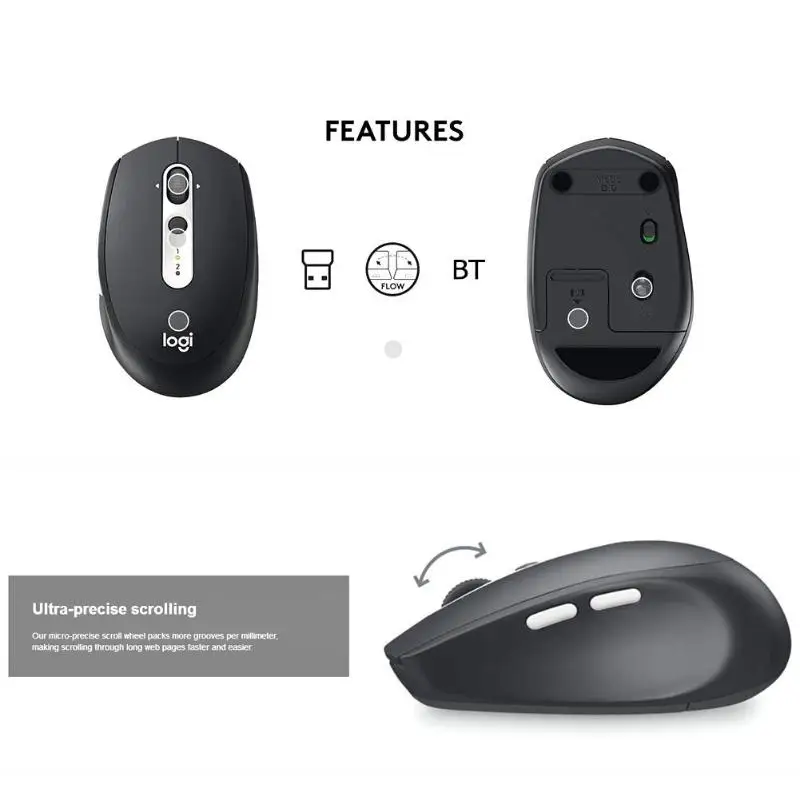 M590 Mouse sem fio mudo bluetooth, 2.4GHz unificando o modo duplo, 1000 DPI multi-dispositivo óptico, mouse silencioso para PC de escritório