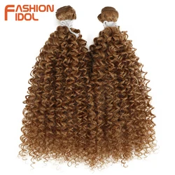 FASHION IDOL Afro Kinky Curly Hair Synthetic 12 Inch Deep Wave Hair Extensions Heat Resistant Ombre Blonde Weave Hair Bundles