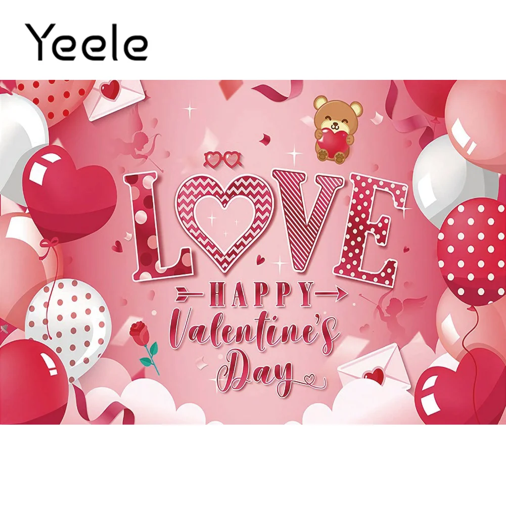 

Yeele Valentine's Day Pink Love Heart Balloons Bear Photography Backdrop Photographic Decoration Backgrounds For Photo Studio