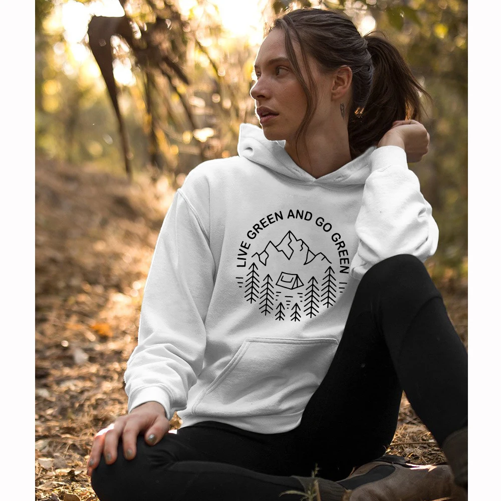 Live Green And Go Green Hoodies Casual Women Crewneck Ethical Vegan Pullovers Fashion Long Sleeve Graphic Organic Sweatshirts