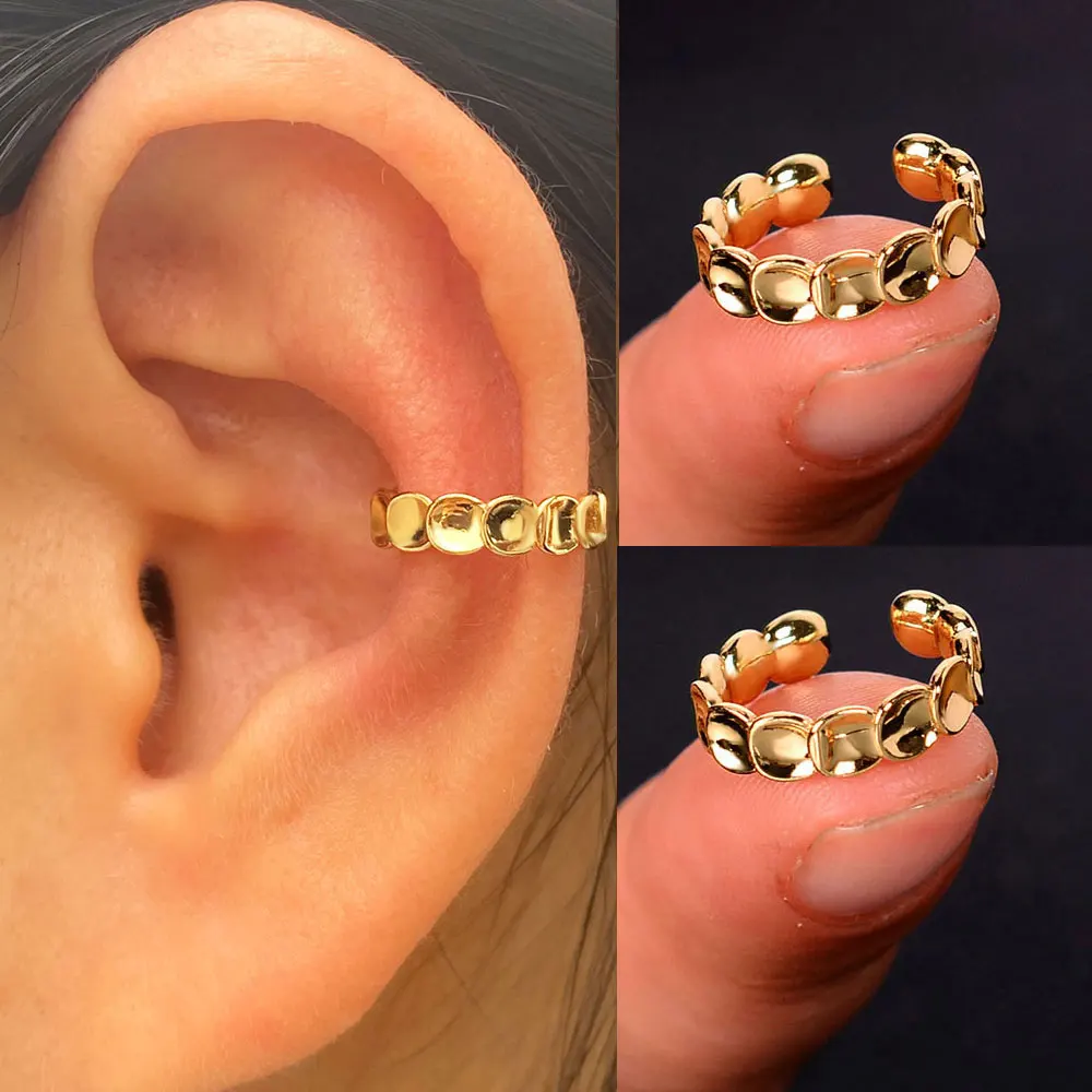 Fashion Geometry C Shape Gold/Silver Color Clip Earrings Women Punk Metal Round Star No Piercing Fake Cartilage Earring Ear Cuff