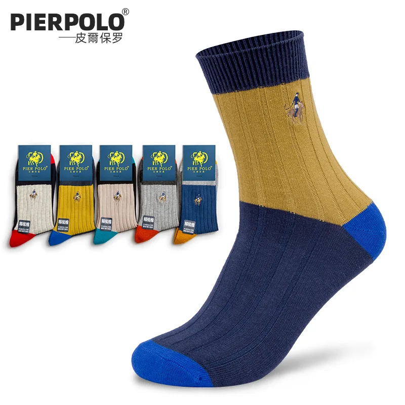 

PIER POLO Socks Casual 5Pairs/Lot High Quality Brand Cotton Crew Socks Business Embroidery Autumn Winter Men's Socks